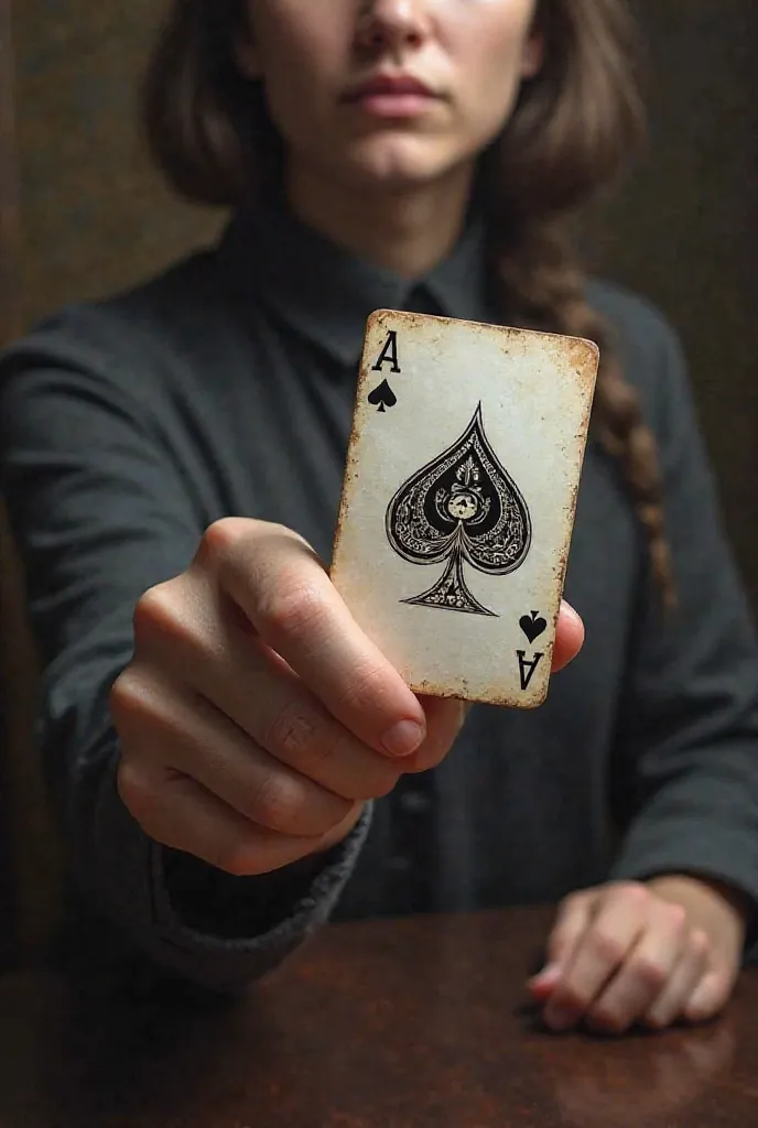 Person holding a card from the front 