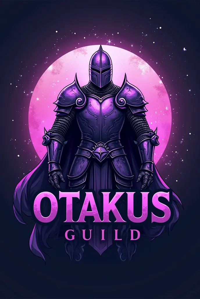 Make a guild logo with a Knight in purple armor written Otakus and make it a WhatsApp logo