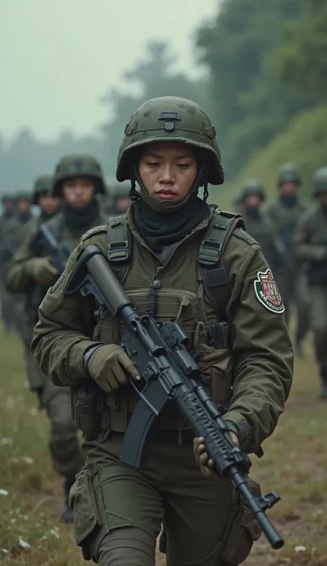 
*"Pasukan elit dunia"*  

**[Scene 1]**  
*Slow-motion shot of soldiers walking in formation*  

**[Scene 2]**  
*Close-up of the leader gripping her rifle*  

**[Scene 3]**  
*Squad members scanning the surroundings*  

**[Scene 4]**  
*Camera pans over ...