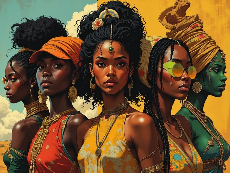 ((top quality)), ((Masterpiece)), (perfect Details),  (1 Mature girl, BEAUTIFUL, Very shiny skin, The whole body is projected,  perfect body, create different AFRICAN COUNTRIES IF THEY WERE WOMEN