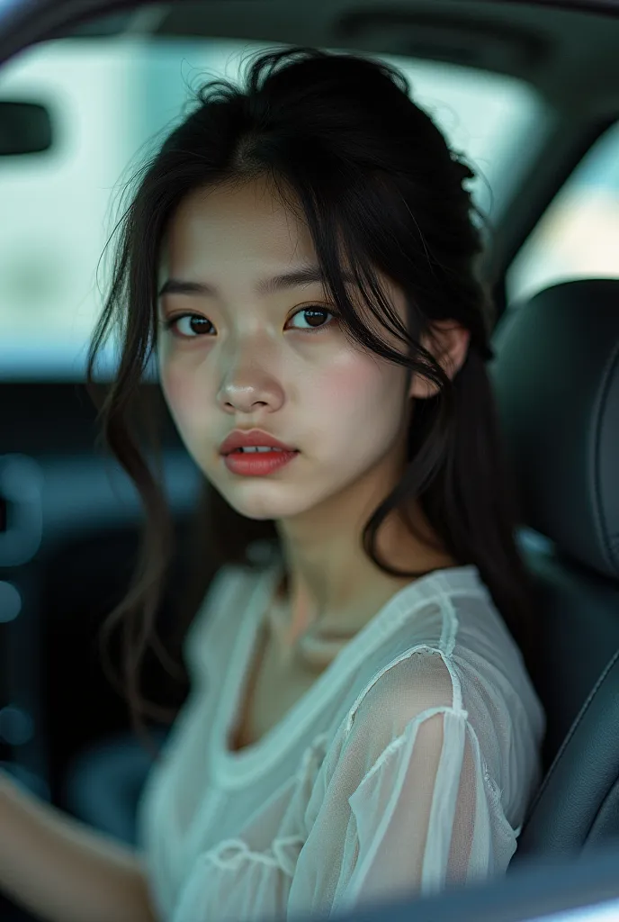 Asian girl in a car
