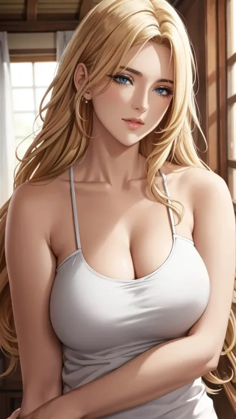 Gorgeous and mature looking young woman,  Long Blonde , thin,  camille sol shirt , Small Breasts,  high quality, , 4K resolution