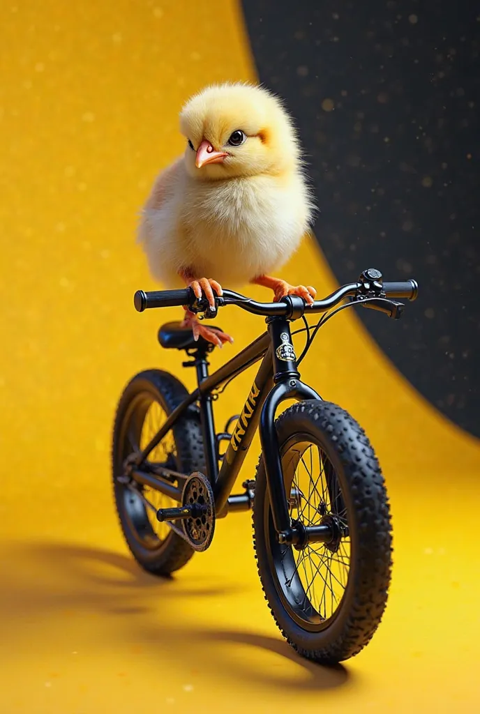 Create an image of a chick
 Above a yellow and black BMX