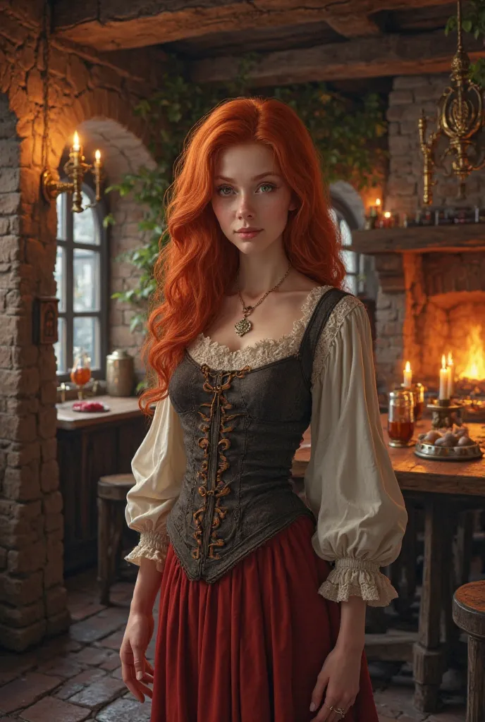 Medieval tavern house red-haired with honey eyes 