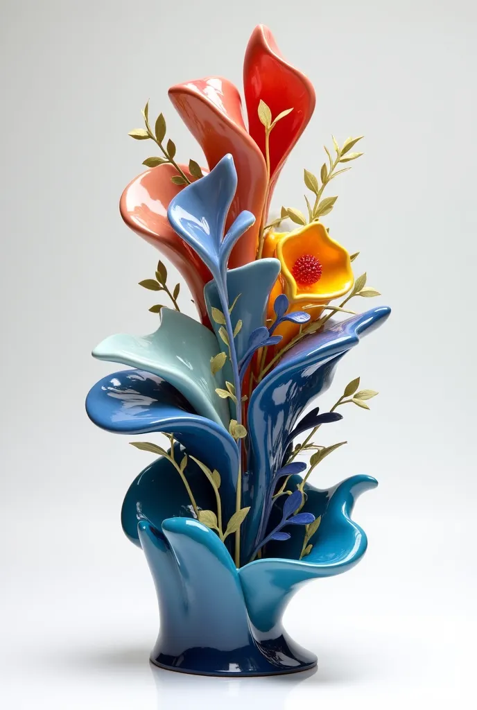 Photograph of a glazed ceramic sculpture with the same shapes and colors as the image. 