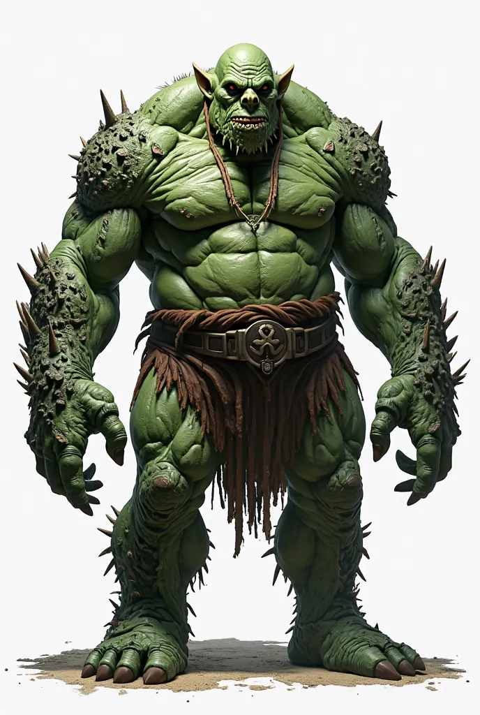 A bald, stout, green cave troll with stony growths. Realistic. Full body. White background. Realistic. Dark fantasy.