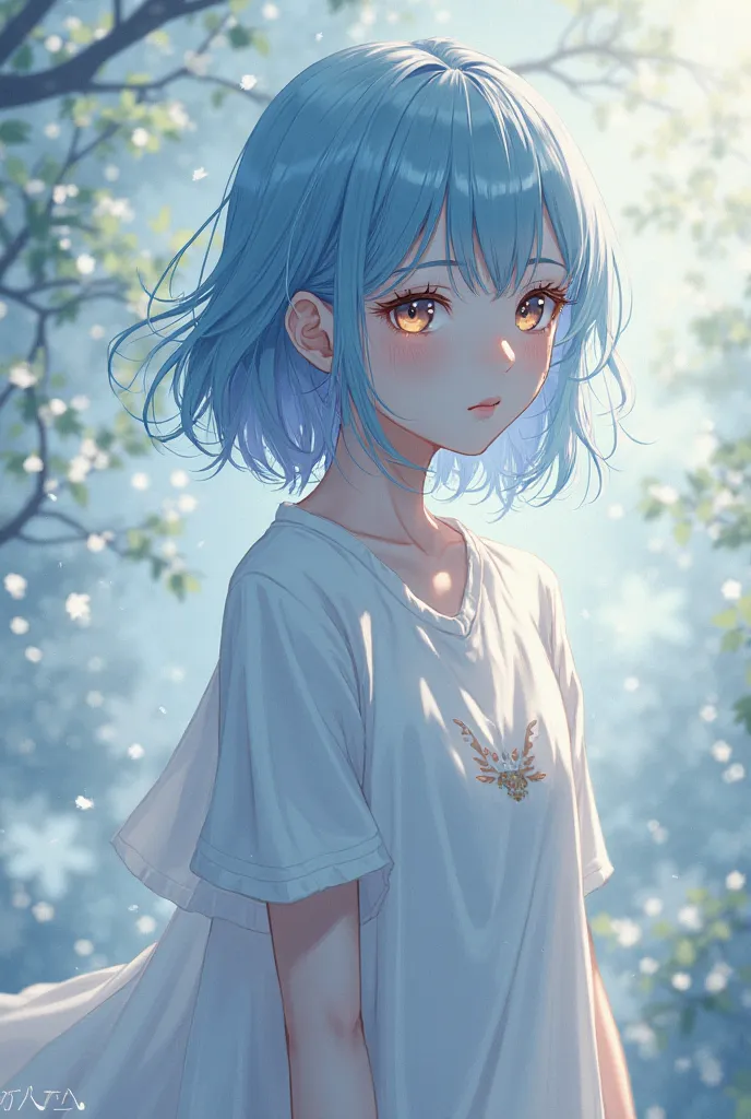 One-eyed anime girl CYCLOPS blue with shoulder-length hair and long t-shirt Hancha Linda