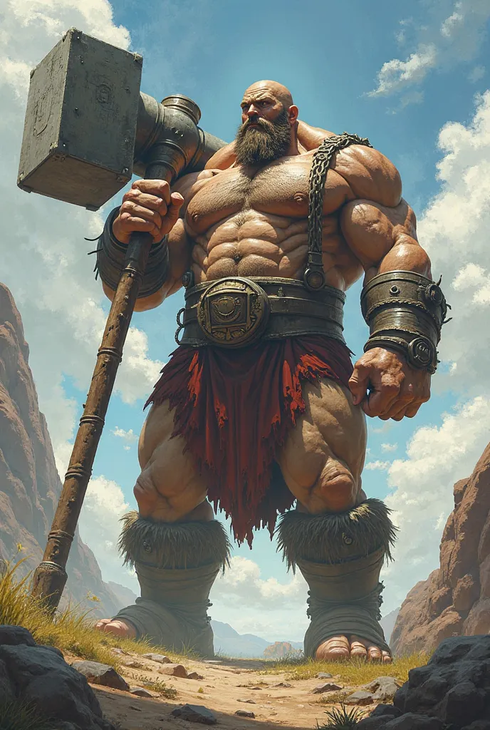 giant man with a giant hammer. not super muscular