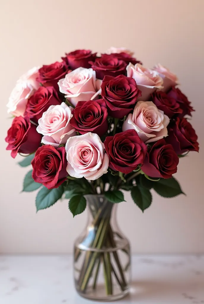 make a bouquet of 141 roses, with dark burgundy roses and light pink roses 