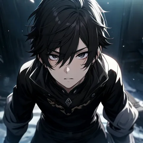 masterpiece, best quality, game cg, 1boy, solo, male focus, looking at viewer, depth of field, black hair, black eyes,