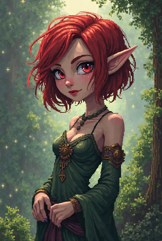 Woman, elf, short hair, red eyes, Minecraft style