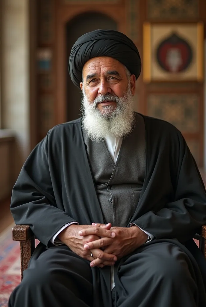 A respected religious scholar (Huzur) sitting in a modest room with a serene background, speaking confidently into the camera. His posture is firm, and his expression is sincere, urging the viewers to have self-confidence and never lose faith in their work...