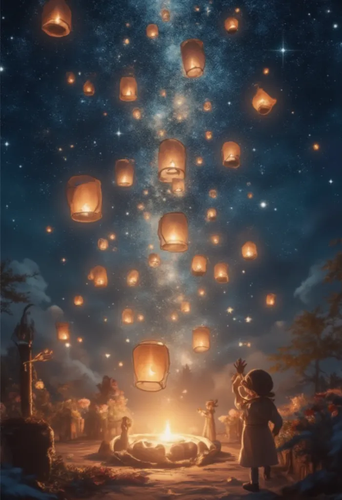 lantern、空にたくさんのlanternが飛んでいる。 Fantastic、