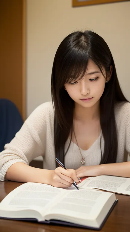 cute Japanese girl studying