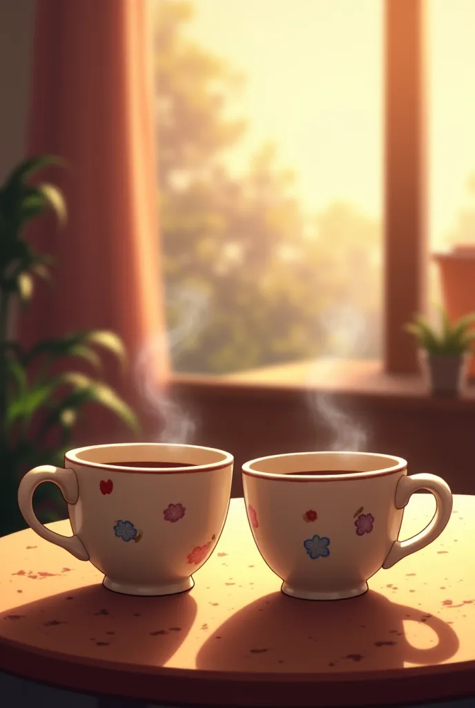 A cozy café scene, soft lighting, close-up of coffee cups.
Create anime image 