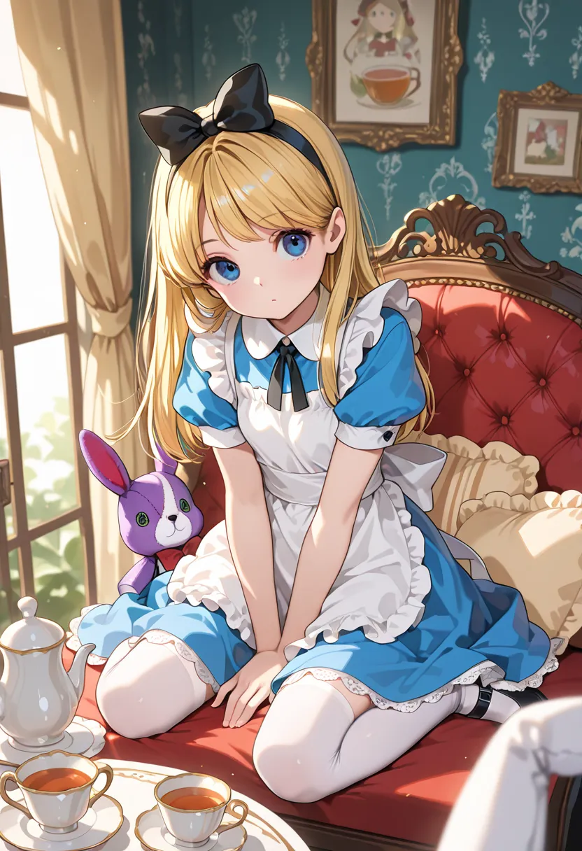 Alice's Adventures in Wonderland, Tea Party, Plush Toy rabbits, best quality, high resolution, ultra detailed, 