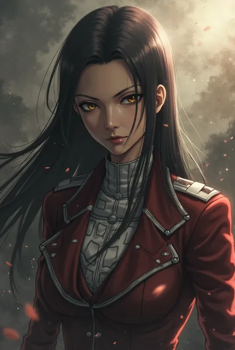 Attack on Titan background, Long bangs, smooth parting . hair below the shoulder. uniform from the hull