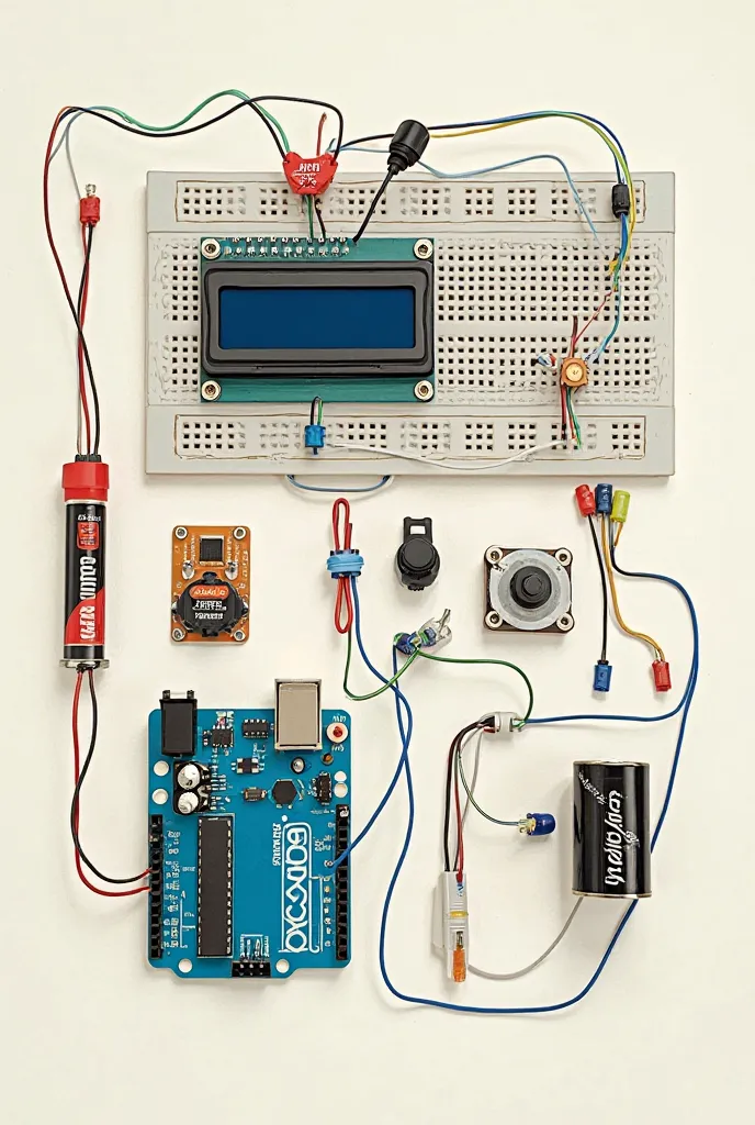 can you make me a sketch about our device that converts noise to electricity, with these electric components: arduino uno, ldr sensor, lcd 16x2, battery, switch, breadboard, resistors, jumper wires, and LEDs