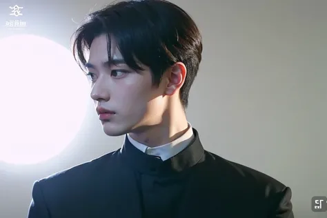 arafed image of a man in a black suit and a white collared shirt, jung jaehyun, kim doyoung, hyung tae, jinyoung shin, young wan angel, yanjun chengt, handsome prince, a handsome man，black short hair, heise jinyao, shin jeongho, inspired by Zhang Han, hong...