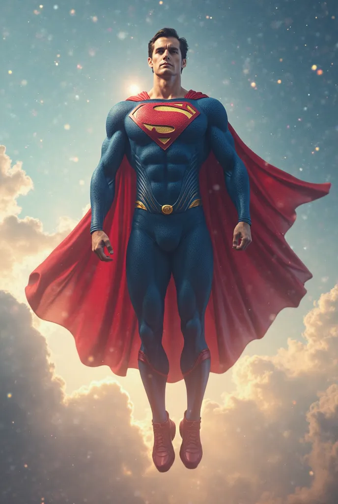 Superman levitates in the air with a unique splendour and elegance 