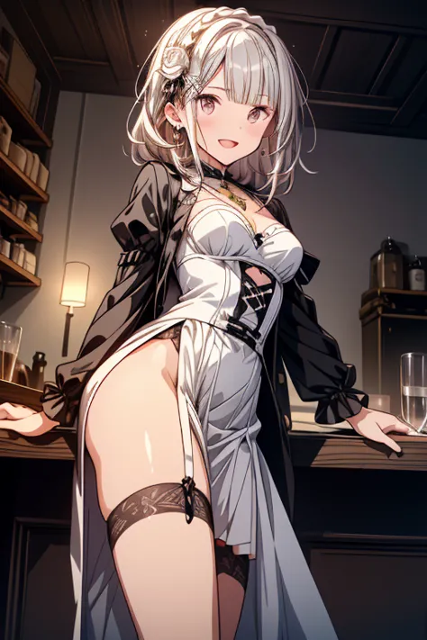 (small breasts:1.3), (perky chest:1.3), (pointed chest:1.2), (lolita fashion magazine cover:1.3),(from side:0.9),masterpiece, 1girl, Amazing Cleavage:1.2, thin waist, big ass, Raised sexy, small breast: 1.3, posed cleavage:1.2、(from below:1.2, best quality...