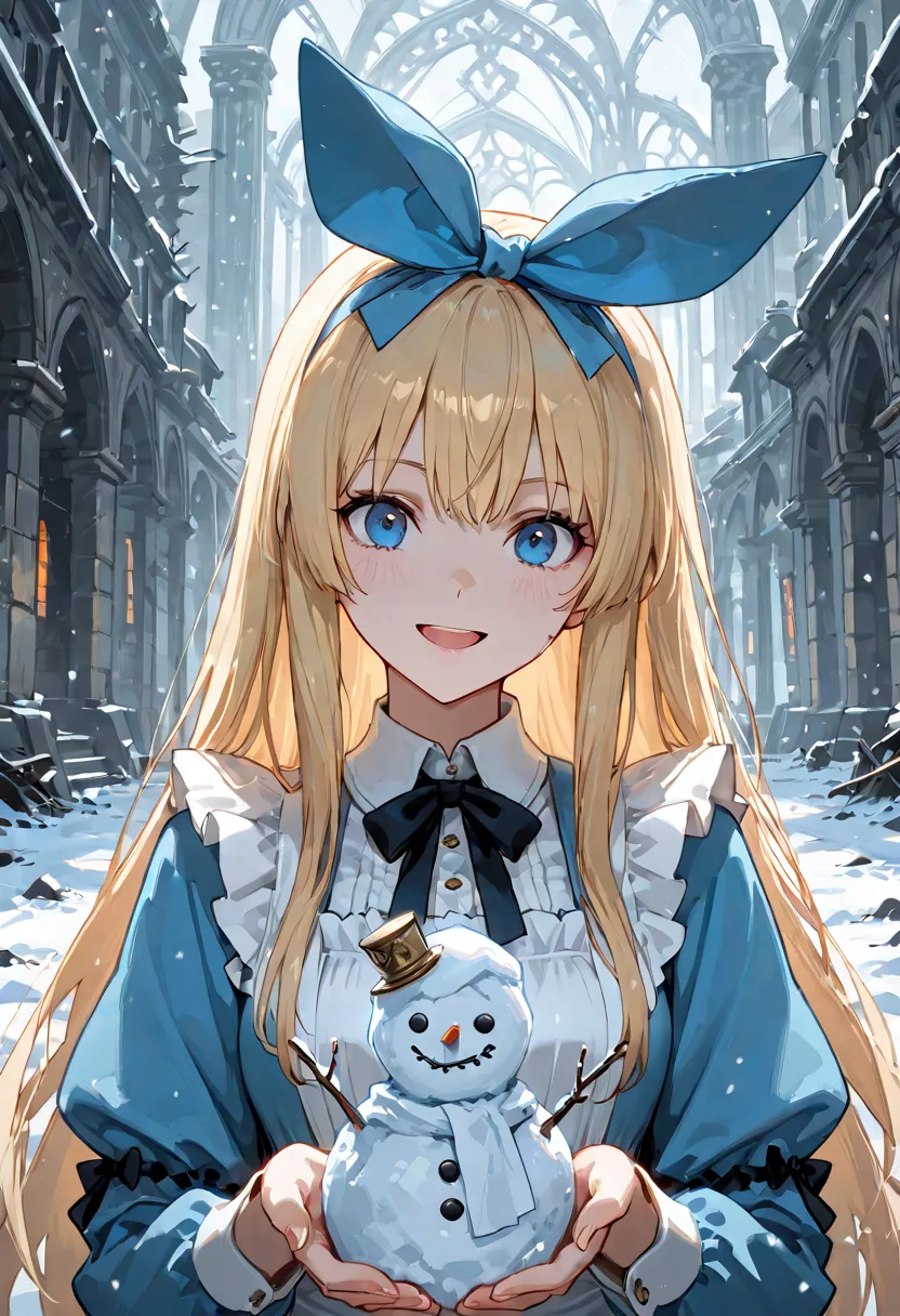 masterpiece, top quality, great quality, Very aesthetic , very high resolution, best quality,1 female, Ancient England,In the middle of a destroyed cold village, wonderland, The protagonist, blonde hair, blue eyes, Hurt by conflict, bloody, 8k, detailed sk...