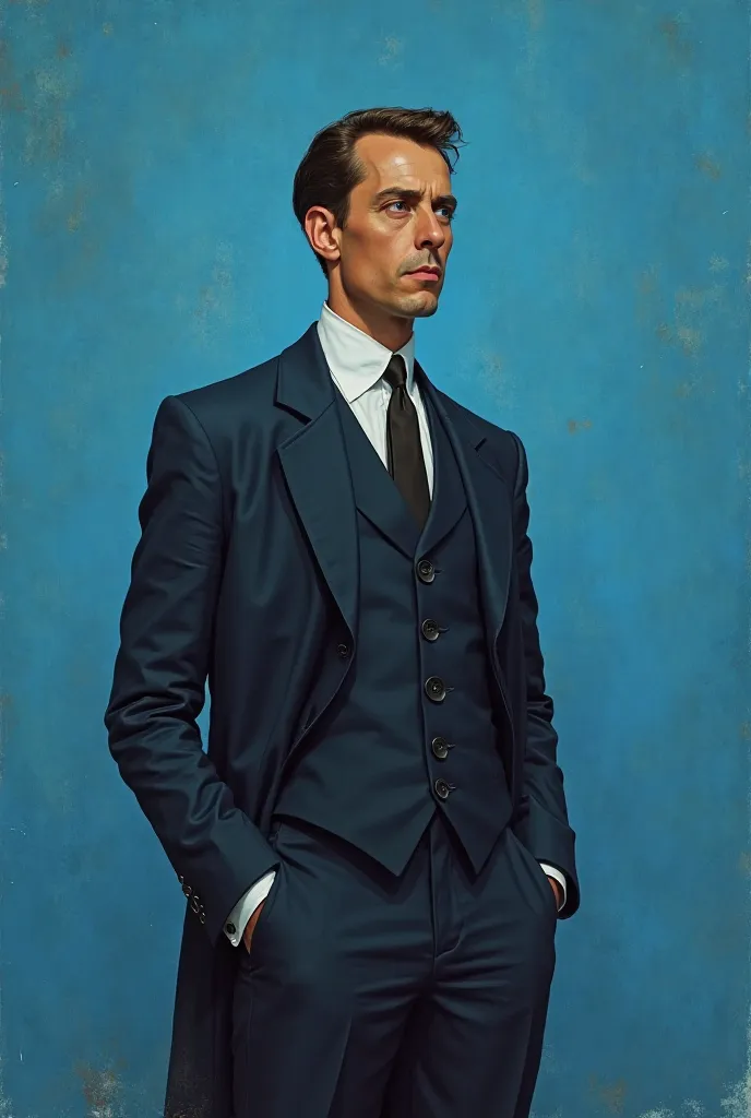 There is a man in a suit and tie standing in front of a blue sky, portrait of  Nikola tesla ,  Nikola tesla , Max Magnus Norman, portrait of the character, inspired by Marius Borgeaud, inspired by Alfred Charles Parker, inspired by Jean Béraud, inspired by...