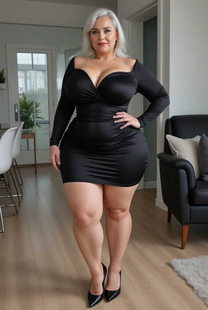 Sensual executive, Veteran woman, 62-year-old mature woman, white-skinned woman, beautiful face, slight wrinkles due to age,  greyish white hair , voluptuous body, bulky body,   curvy woman  , Plus size woman, woman with generous curves  , hourglass figure...