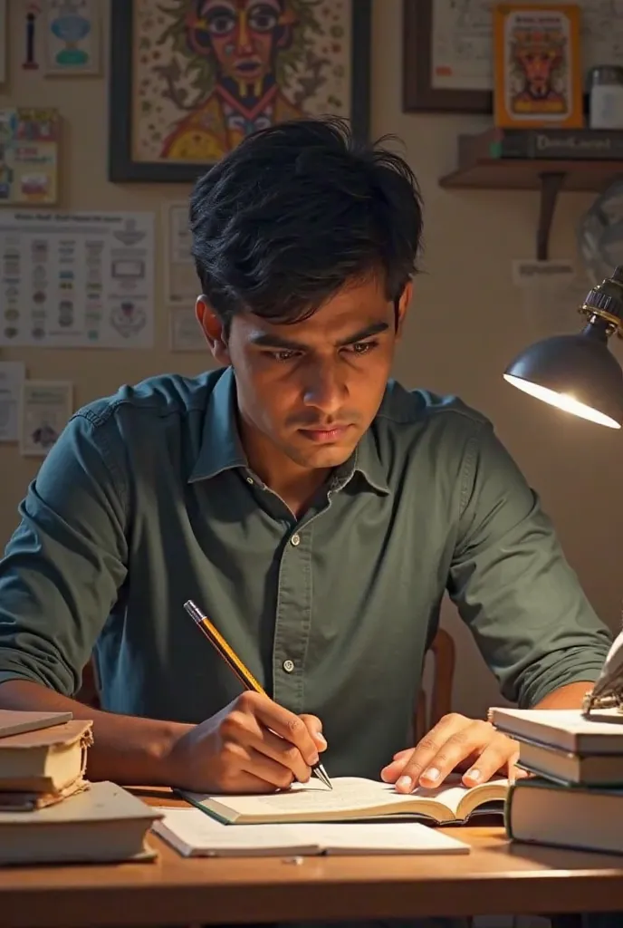 A 22 year old indian student preparing examination 