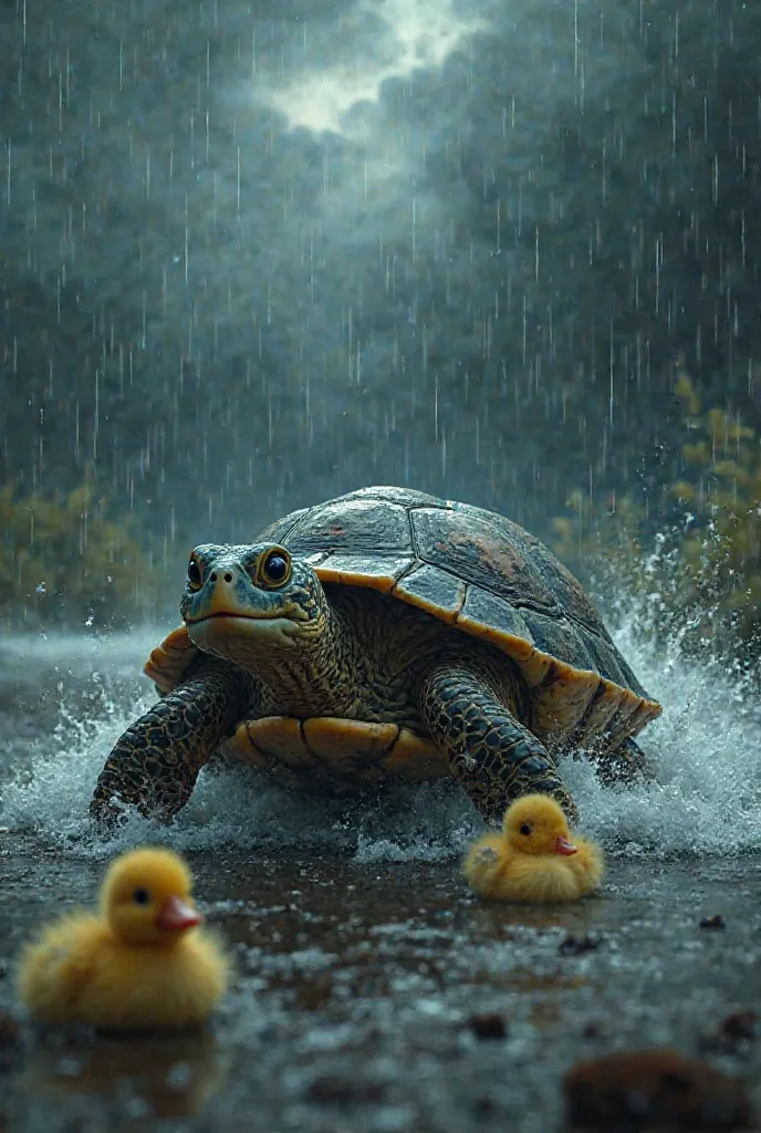 Turtle wants to come to ducklings in strom