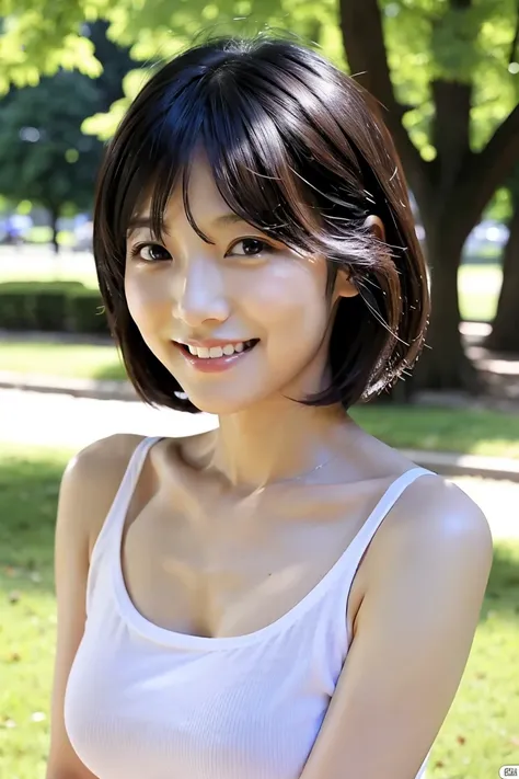 35 year old lovely married Japanese woman、eyes are slender and sharp, but she has a nice smile、She has a slim figure, but、Breasts are moderately bulging、 in the park、I'm wearing a t-shirt、 showing a little boob、I like having sex、there is an atmosphere wher...