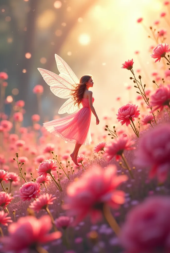 beautiful pink flower field close-up illustration beautiful sparkling fairy tale pink and red roses 