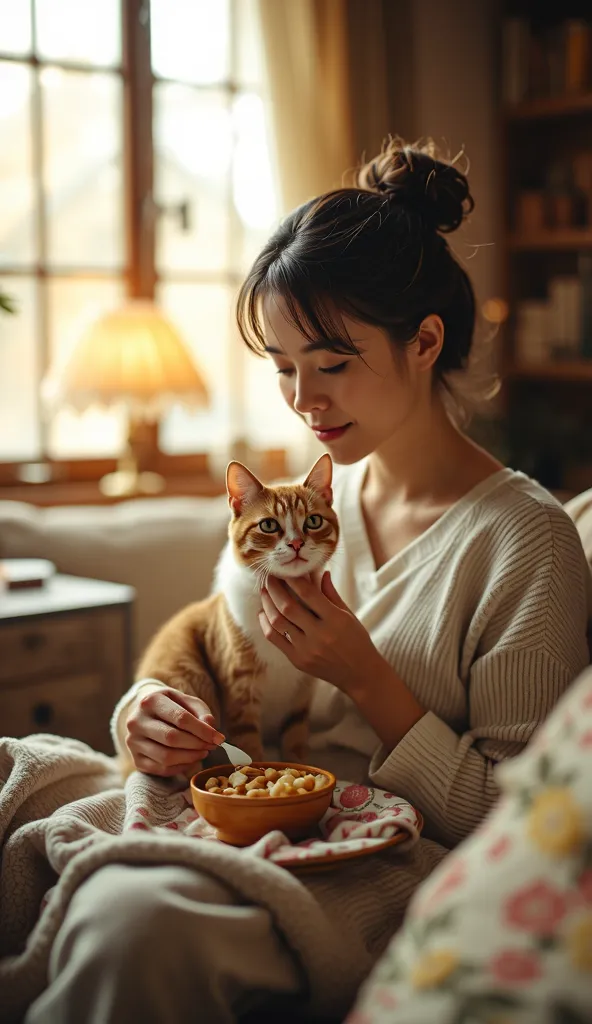 Cozy and warm Mother's Home. Mochi adalah kucing peliharaan Ibu yang sangat disayangiCozy and warm Mother's Home. Mochi is mom's favorite pet cat . and mom gave her beloved cat a meal