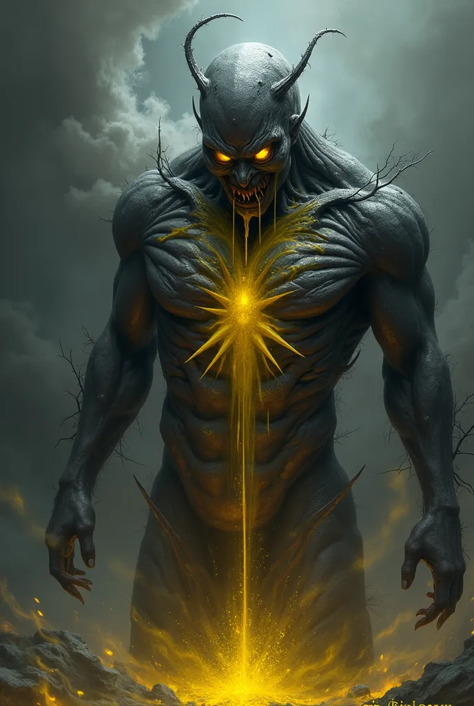 But make yellow leak out of the eyes and put yellow spikes through the chest and make anger cloud the head 