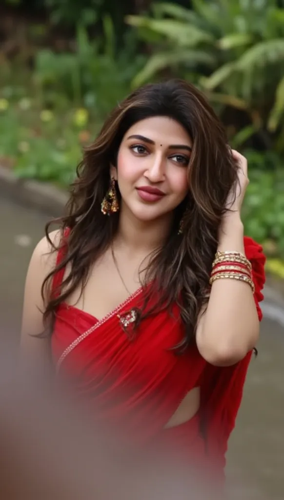  Beautiful cute wet tamanna bhatia, with thick thighs and a curvy waist,  wearing a red beautiful Indian dress, ((lowwaist)), ((wet silky hair)), ((wet hair)), ((loose wet hair)), (( beautiful Indian dress)) , bindi on forehead, highly detailed, depth of f...