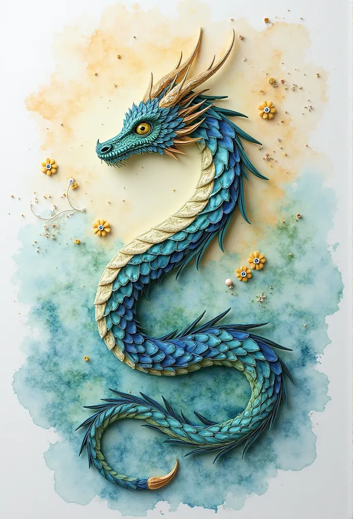 Paper quilling style, dragon, watercolor