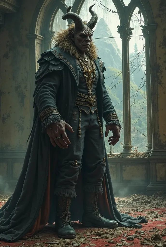 Create the Beast from Beauty and the Beast but make him evil & a horrific horror monster. His dirtier / grittier version of his whimsical outfit will be somewhat torn. He will be the final boss in the grand ballroom of the abandoned gothic castle. The Ball...