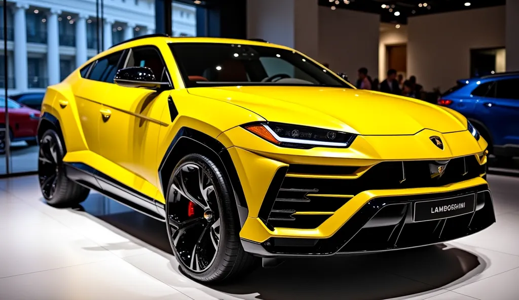 Full Side View:
"The stunning [ 2025 Lamborghini Urus concept] in [yellow], displayed in a high-end showroom, captured from an extremely close, full side view. The image showcases the car’s aerodynamic design, alloy wheels, and sleek body lines, with brigh...