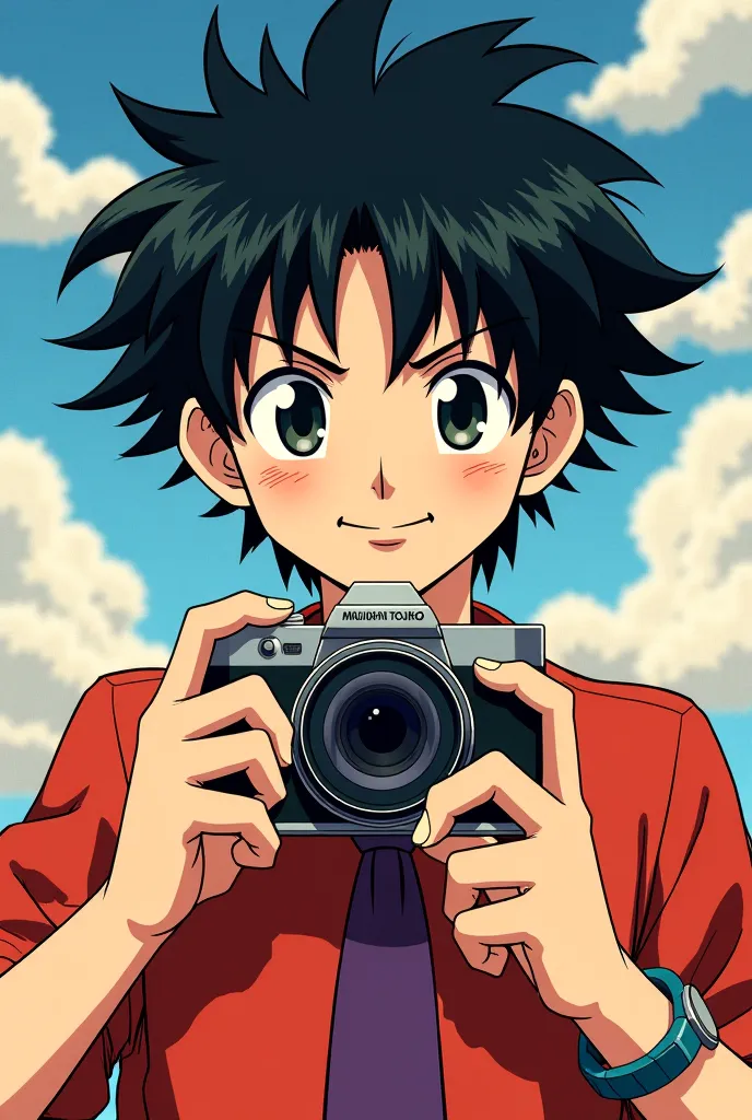 

"Generate an image of Muichiro Tokito from the Demon Slayer series, posing as if he's taking a photo with a camera. Capture his iconic expression and hairstyle. Incorporate a vintage or traditional Japanese-style camera into the scene. Ensure the image i...