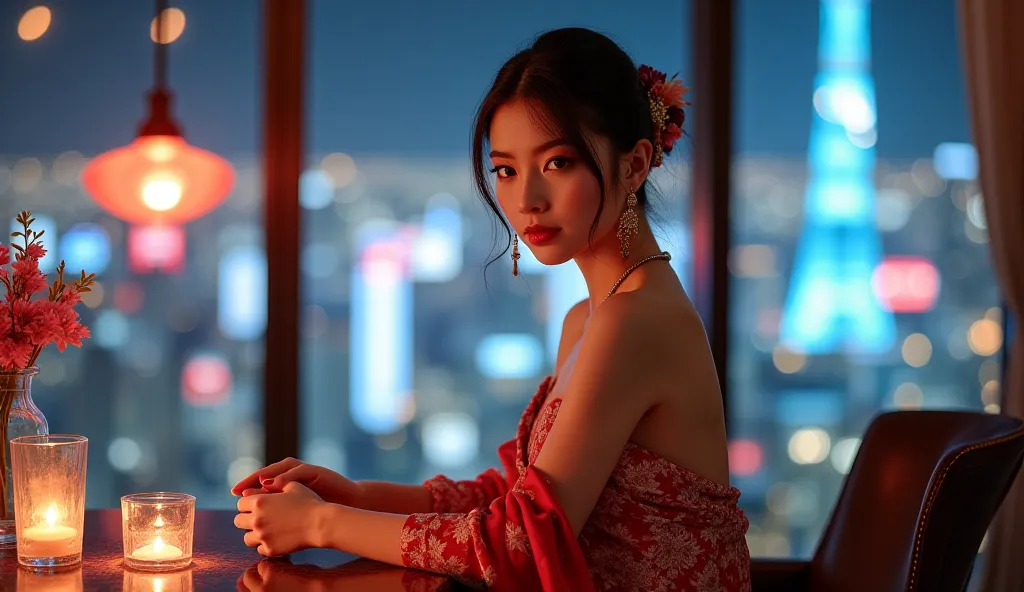 A Japanese woman in a dress, Elegant Japanese woman , palace ，  girl in Hanfu , bare shoulders，Bare ，A beautiful Oriental woman, 8K sensual lighting , Inspired by Tang Yin, Chinese Girl, Portraits,  beautiful asian woman ,  ethereal beauty , Peerless Beaut...