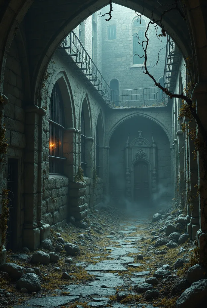 Create a landscape of the Dungeons with jail cells and other things. It’s as gothic and abandoned as the movie. Make it more like a castle setting.