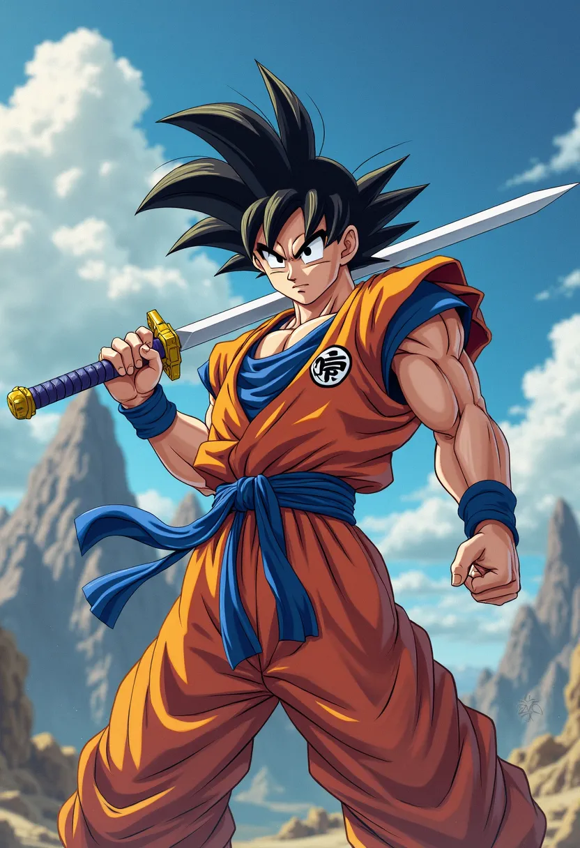 Anime character Goku with two sword 