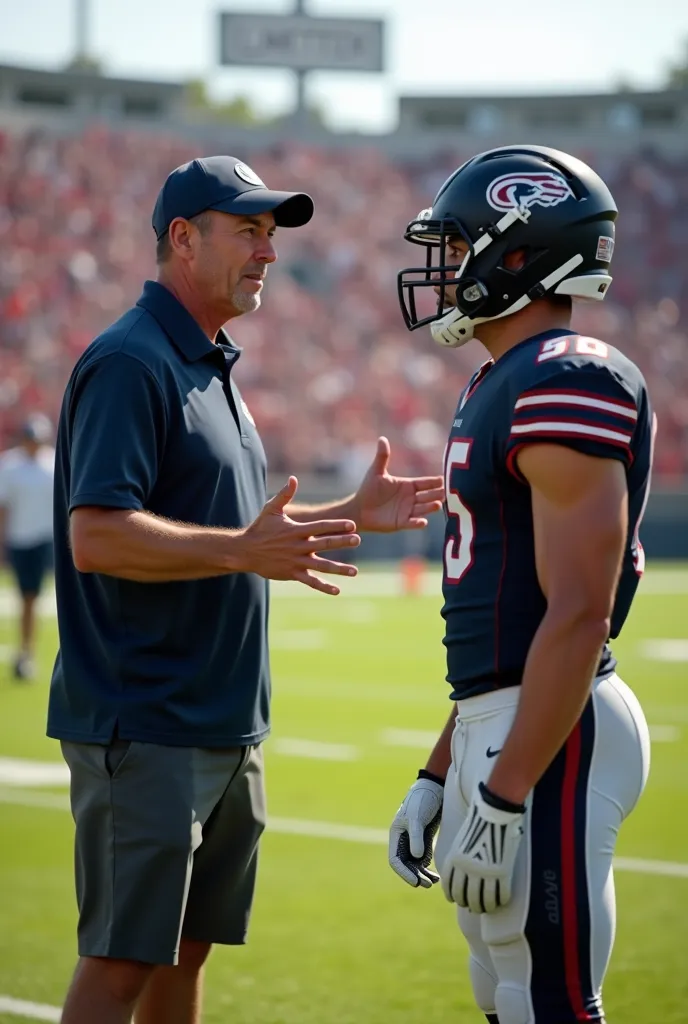 A football coach is explaining to one of his players.