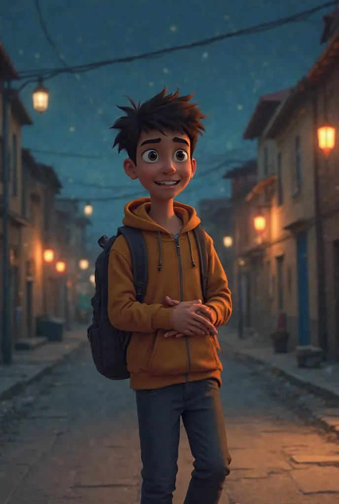 4. Scene 4: Ali's Struggle with Hunger

Prompt: "An animated scene of Ali walking home from school, holding his stomach in mild discomfort. His face shows determination despite the hunger, with a slight smile. The street around him is quiet, and Ramadan la...