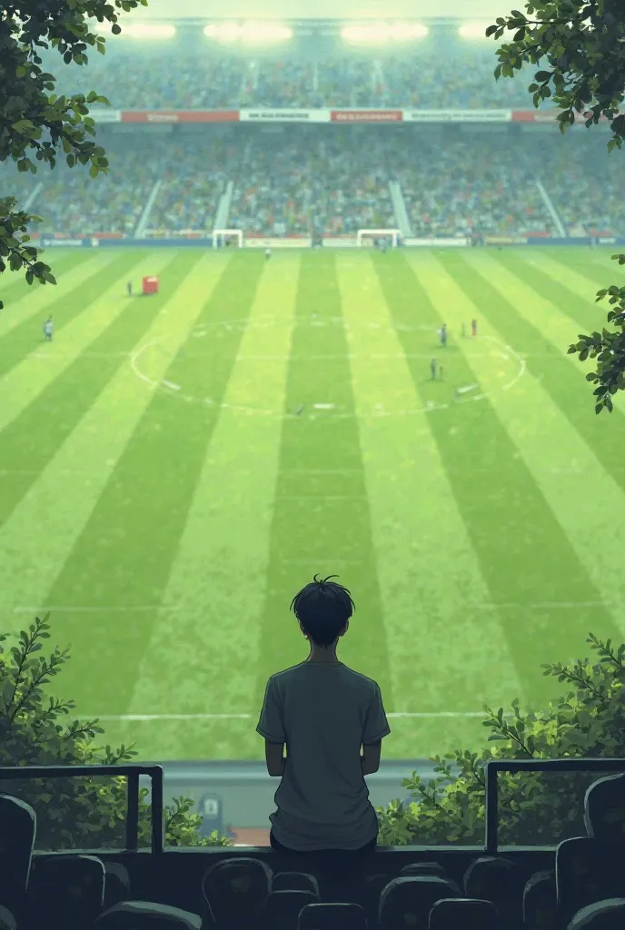 Draw a  watching a football field 