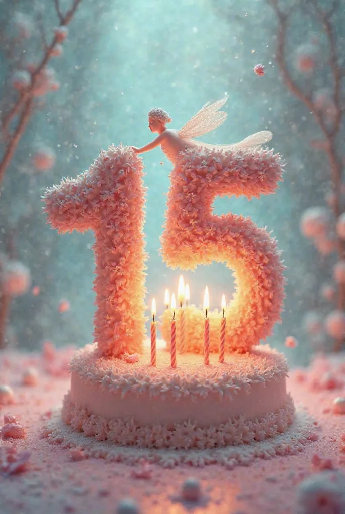 The number 15 blowing a cake in the shape of 16 