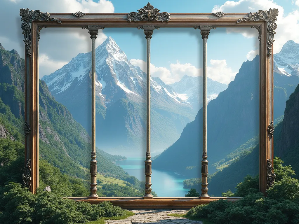 MAKE A FRAME DIVIDED INTO 5 CELLS FOR WRITING LETTERS , MAJESTIC MOUNTAIN BACKGROUND