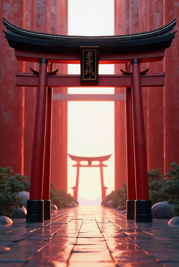 
make me a 3D Japanese torii gate logo, with a combination of red and black, very high image quality
