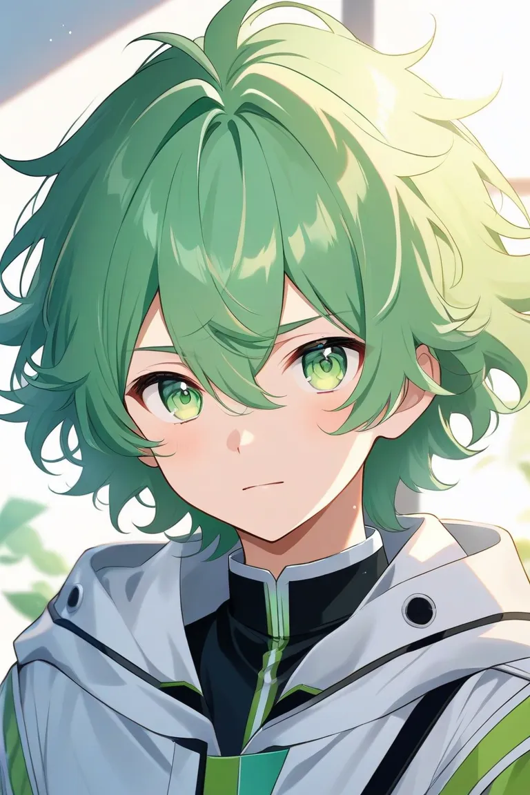 One Young Man, Light Green, Fluffy Hair, Green Eyes, White Coat