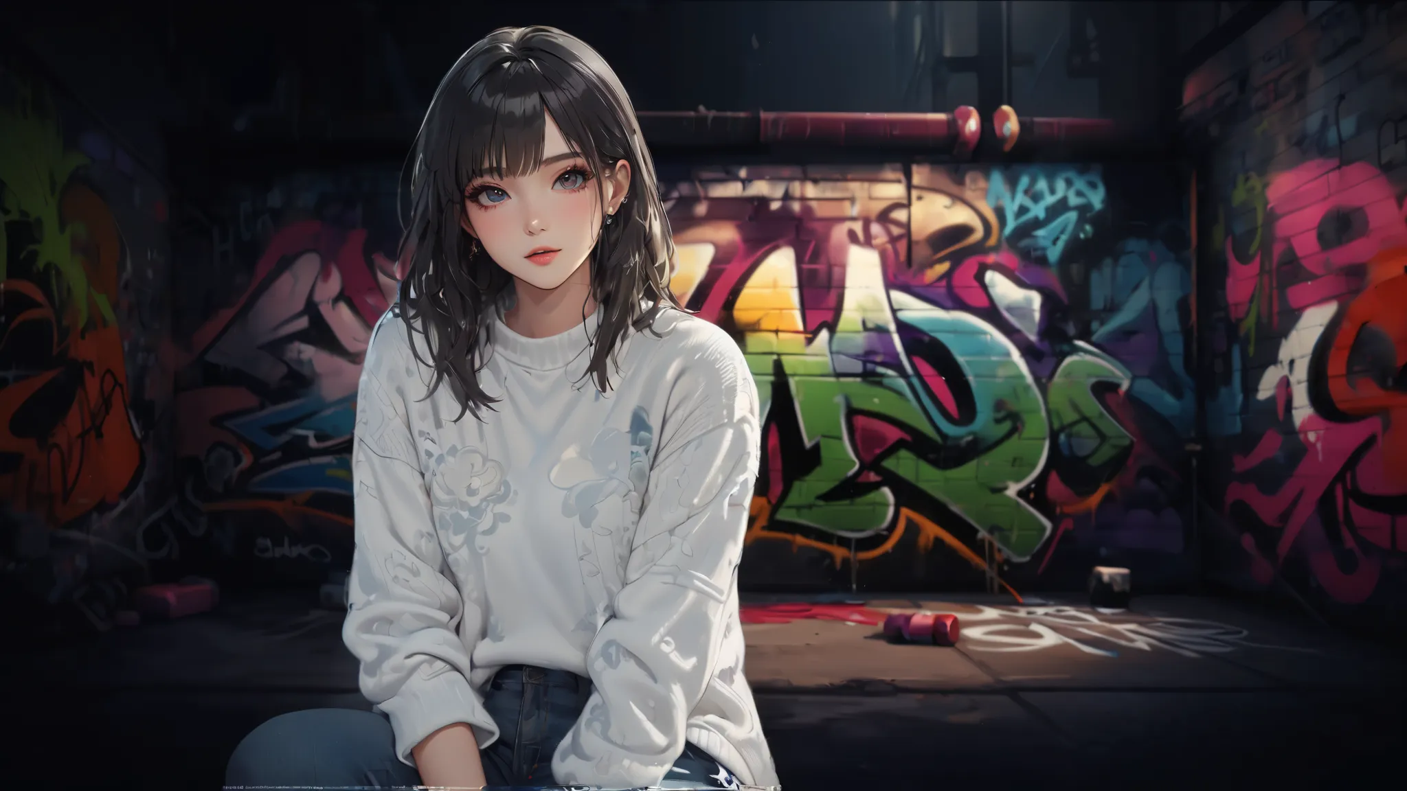 (masterpiece:1.2,Highest quality,Highest quality,Very detailed:1.2),8k,wallpaper,sweater ,graffity